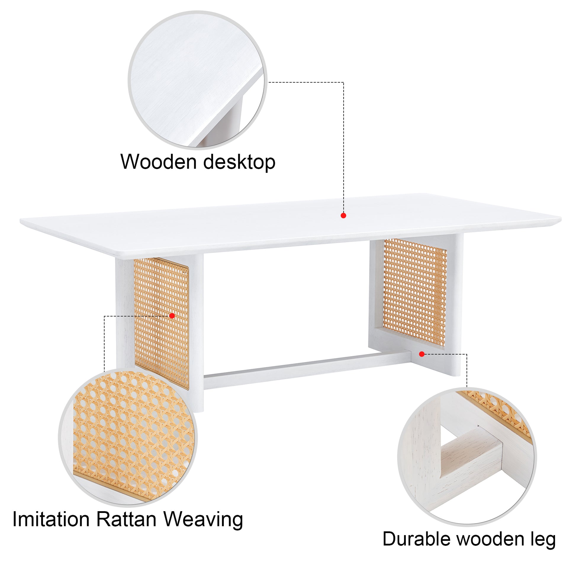 Chinese Style White Solid Wood And Imitation Rattan Coffee Table, Rectangular Solid Wood Coffee Low Table, Small Living Room Coffee Table White Solid Wood