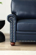 Living Room Sofa Single Seat Chair With Wood Leg Navy Blue Faux Leather Navy Blue Foam Pu Leather