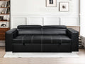 88 Inch Convertible Sofa Couch With Pull Out Bed, Modern Lounge Sleeper Sofa Set With Adjustable Headrest, Sofa Bed Furniture For For Living Room, Apartment,Basement, Black Light Brown Wood Primary Living Space Heavy Duty Eucalyptus 3 Seat Black Faux