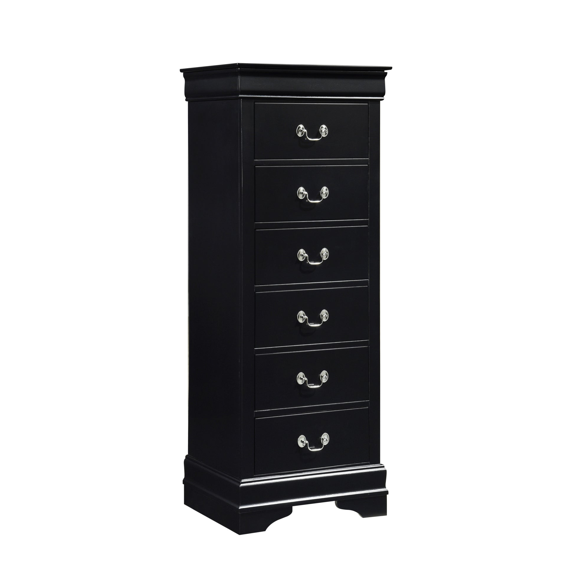 Traditional Design Louis Phillippe Style 1Pc Lingerie Chest Of 7X Drawers Black Finish Hidden Drawers Wooden Furniture Black Wood