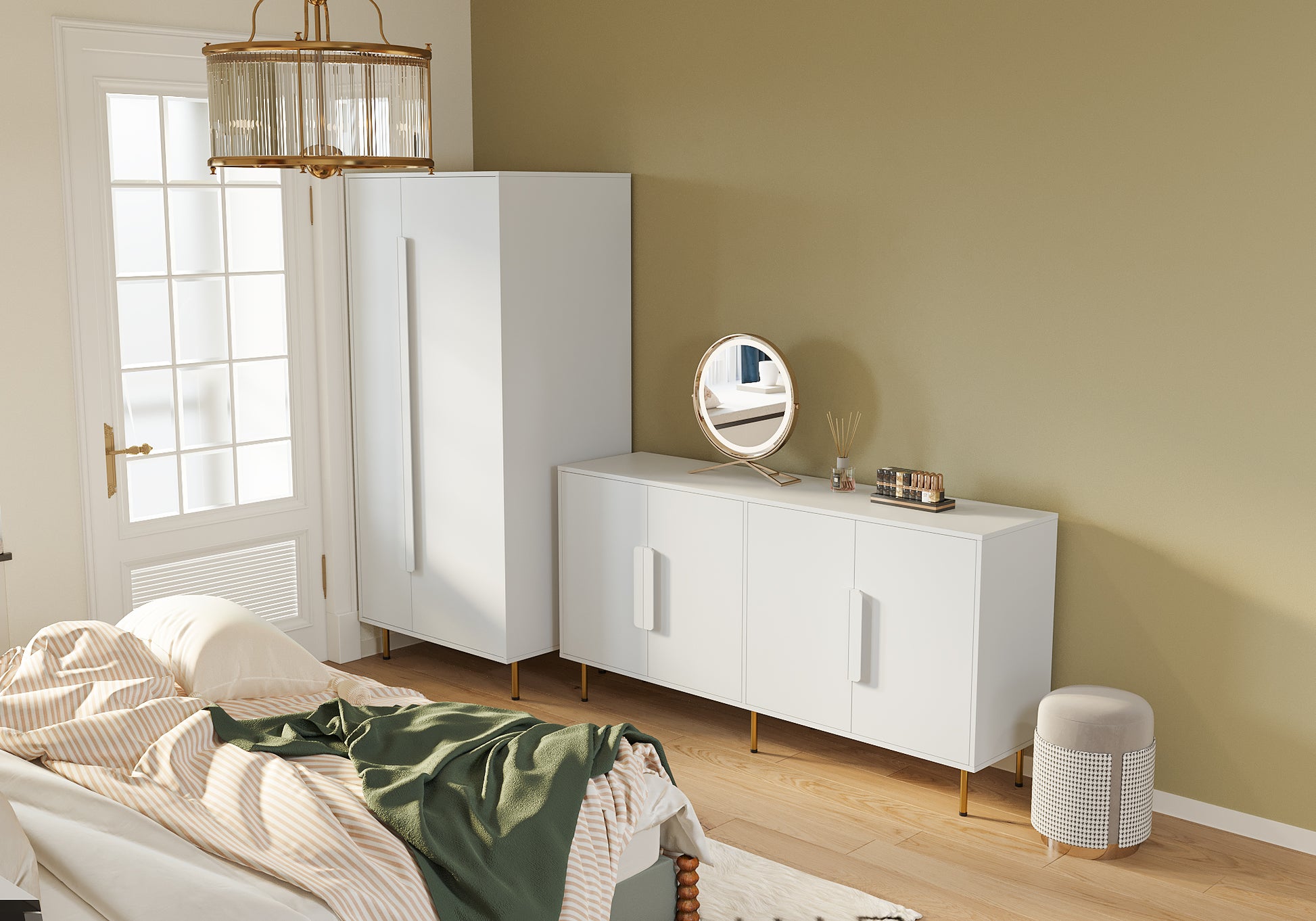 Armoire With 2 Doors With Handle For Bedroom, White White Mdf