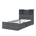 Twin Size Storage Platform Bed Frame With 4 Open Storage Shelves And 2 Storage Drawers,Led Light,Gray Gray Solid Wood Mdf