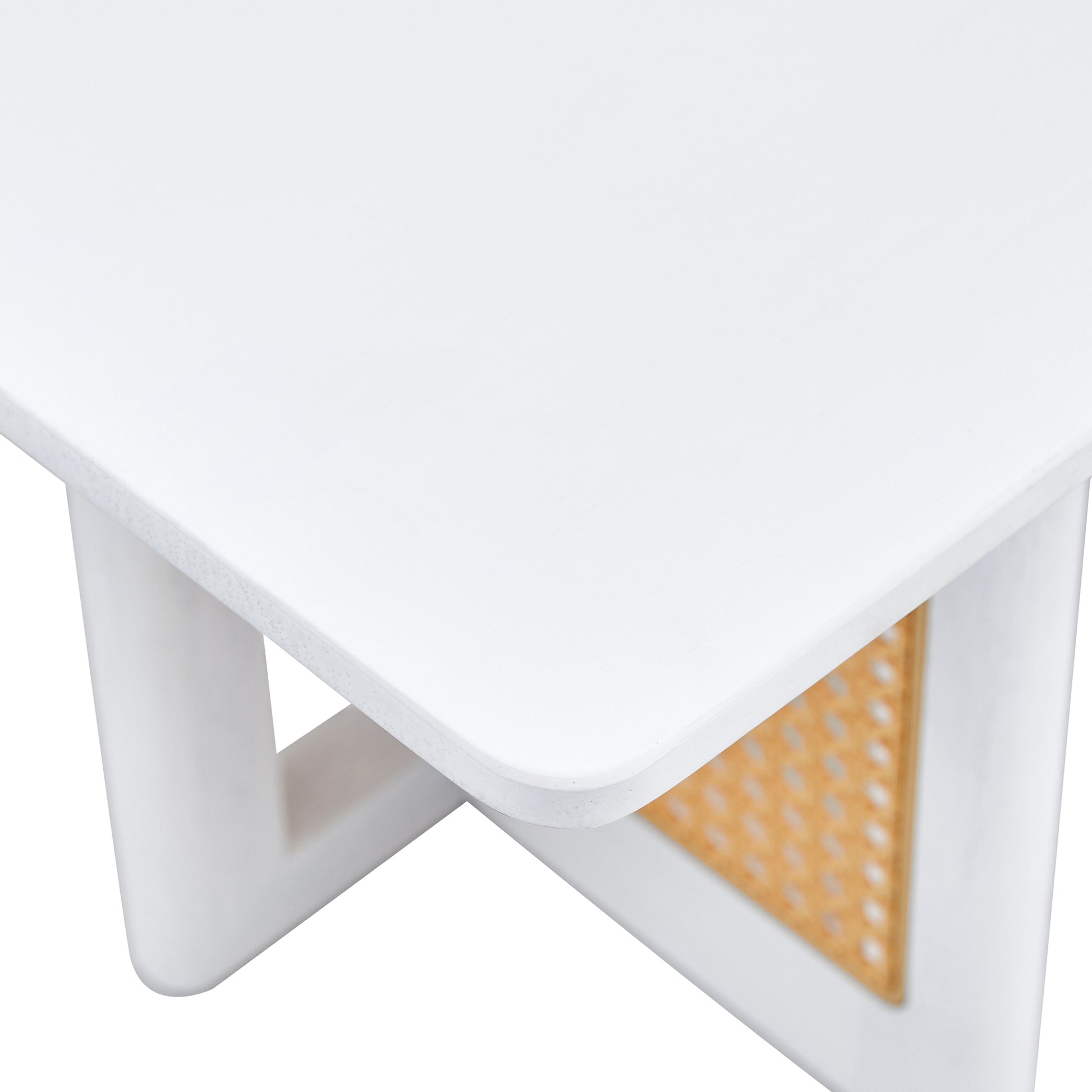 Chinese Style White Solid Wood And Imitation Rattan Coffee Table, Rectangular Solid Wood Coffee Low Table, Small Living Room Coffee Table White Solid Wood