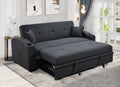 75 Inch 3 In 1 Convertible Modern Sofa With Convenient Pull Out Bed,Reclining Backrest, Cup Holders,Pillows And Pockets, Futon Couches For Living Room Apartment Office,Dark Blue Light Brown Wood Primary Living Space Heavy Duty Eucalyptus 3 Seat Dark Blue