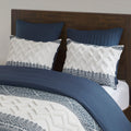 3 Piece Cotton Comforter Set With Chenille Tufting Navy Cotton