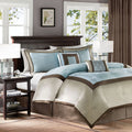 7 Piece Comforter Set Blue Polyester