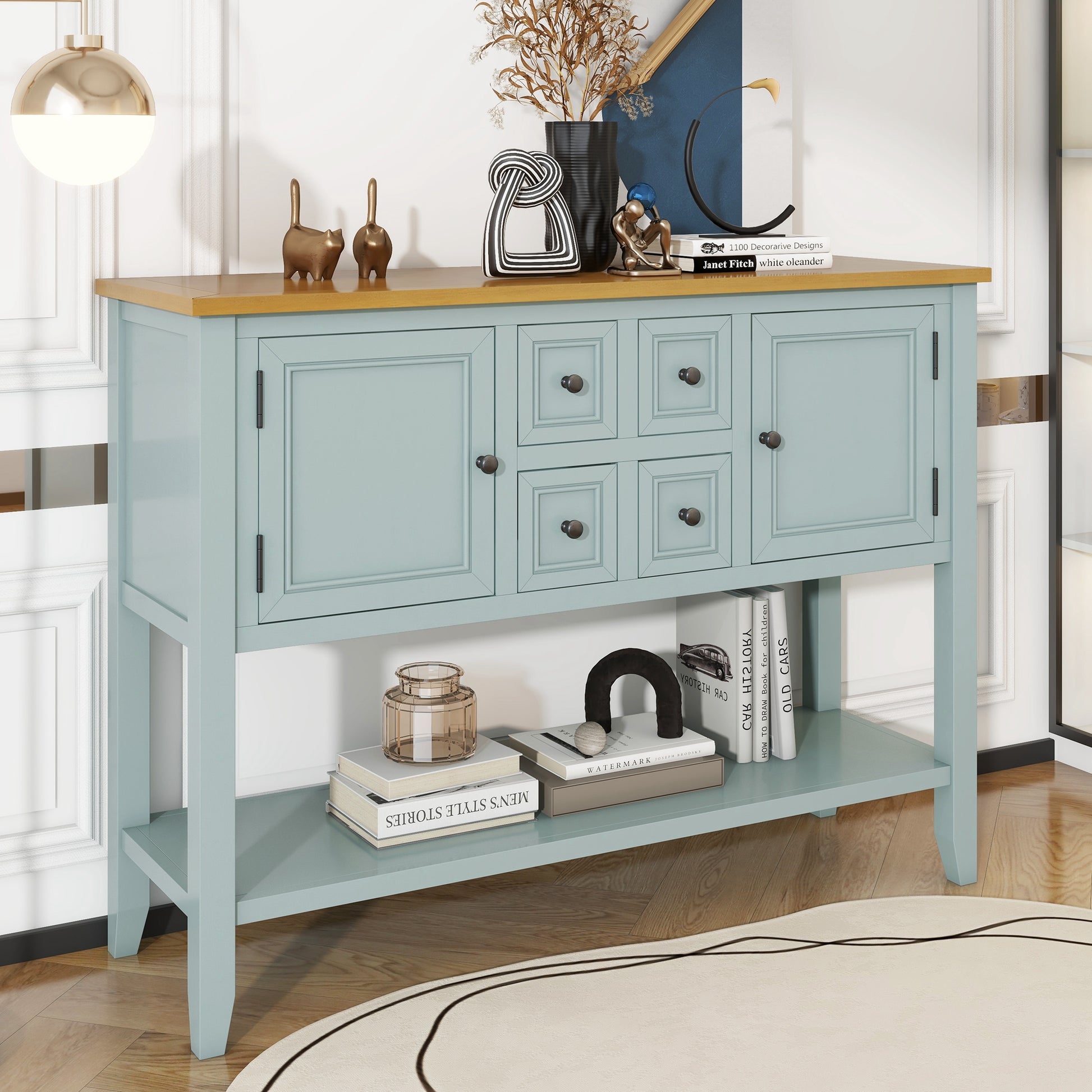 Cambridge Series Large Storage Vintage Console Table With Four Small Drawers And Bottom Shelf For Living Rooms, Entrances And Kitchens Lime White, Old Sku: Wf190263Aak Lime White Solid Wood Mdf