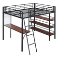 Full Size Loft Metal Bed With 3 Layers Of Shelves And Desk, Stylish Metal Frame Bed With Whiteboard, Black Black Metal