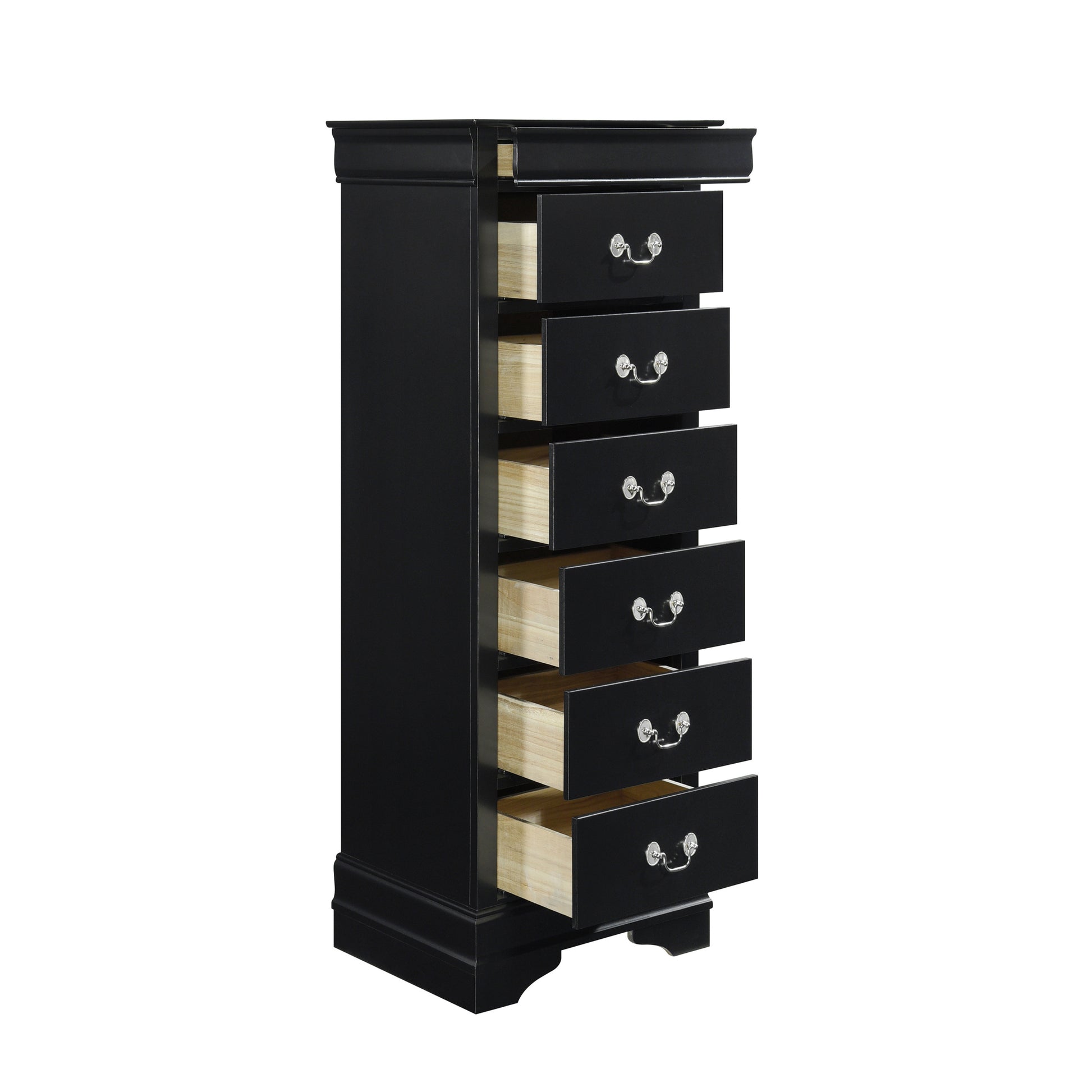 Traditional Design Louis Phillippe Style 1Pc Lingerie Chest Of 7X Drawers Black Finish Hidden Drawers Wooden Furniture Black Wood