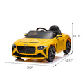 12V Battery Powered Ride On Car For Kids, Licensed Bentley Bacalar, Remote Control Toy Vehicle With Music Player, Led Light, 2 Driving Modes Yellow Polypropylene