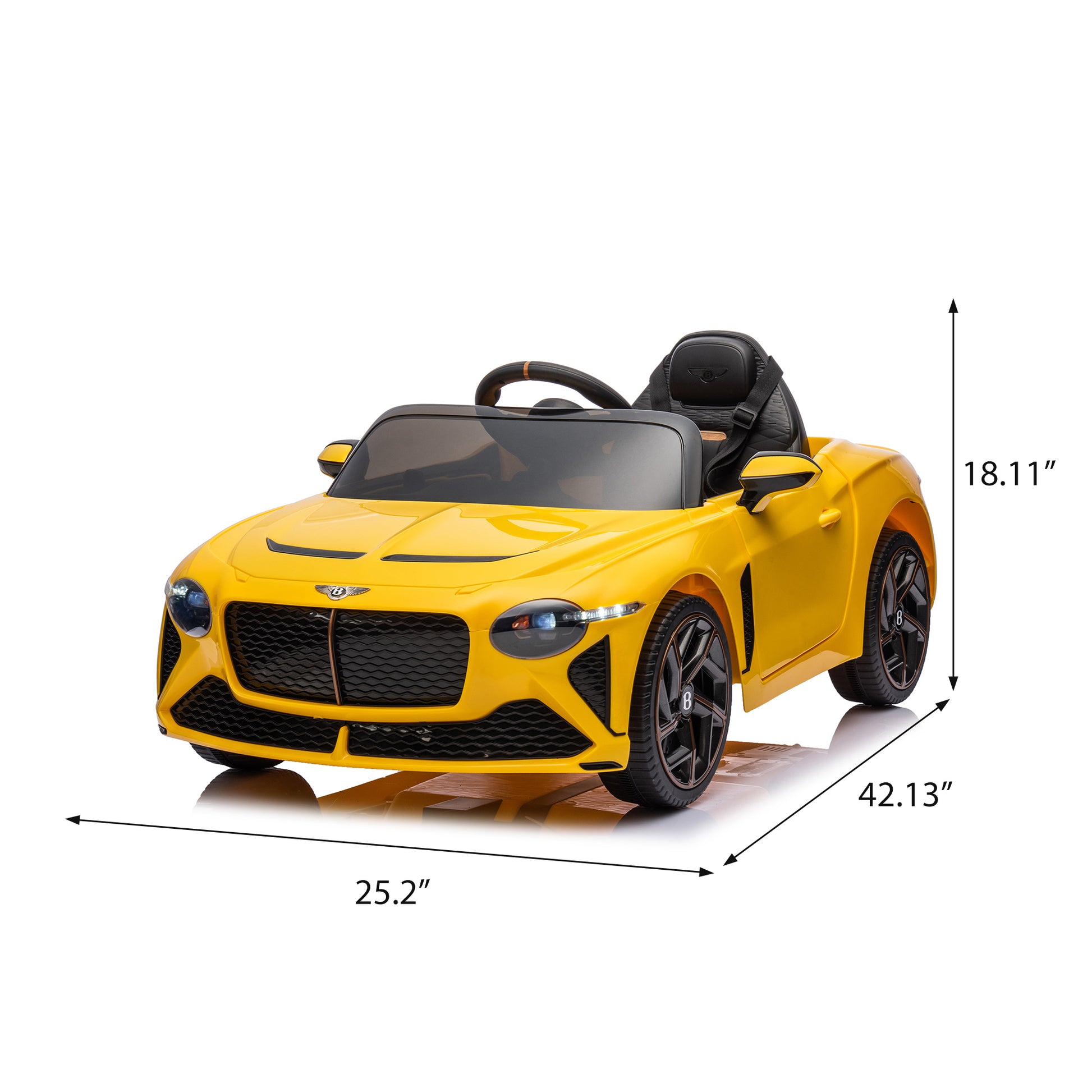 12V Battery Powered Ride On Car For Kids, Licensed Bentley Bacalar, Remote Control Toy Vehicle With Music Player, Led Light, 2 Driving Modes Yellow Polypropylene