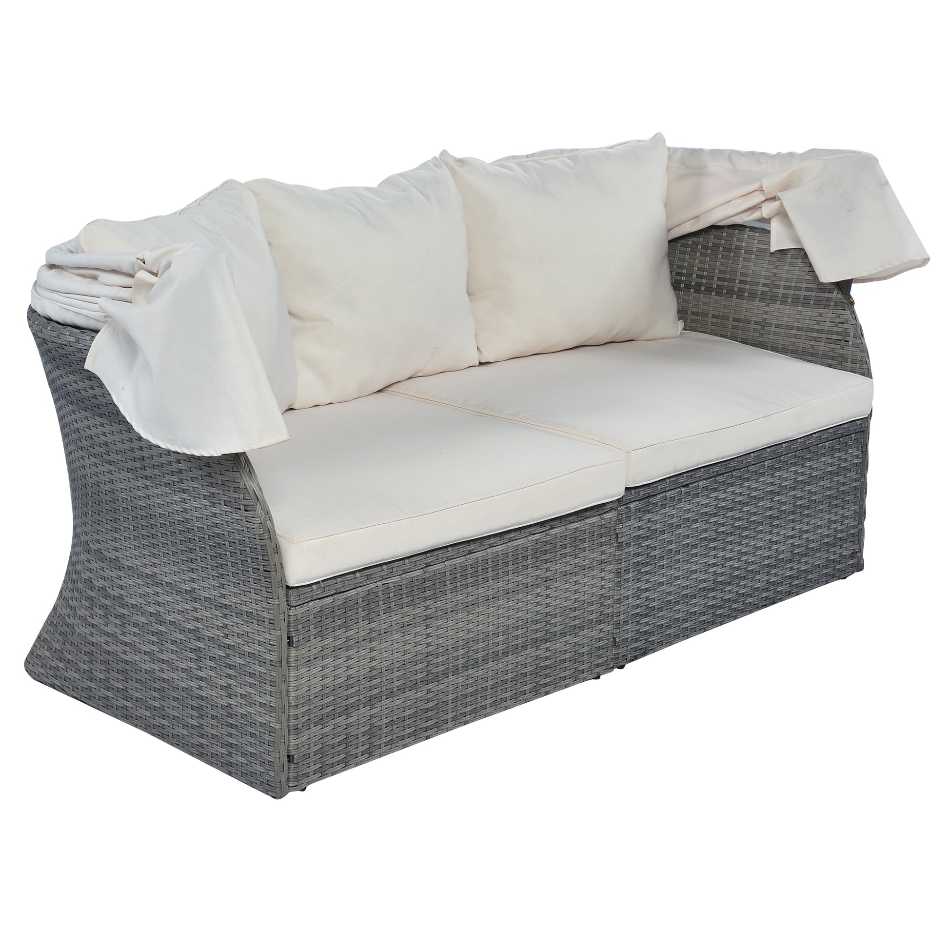 Outdoor Patio Furniture Set Daybed Sunbed With Retractable Canopy Conversation Set Wicker Furniture As Same As Wy000281Aae Beige Rattan