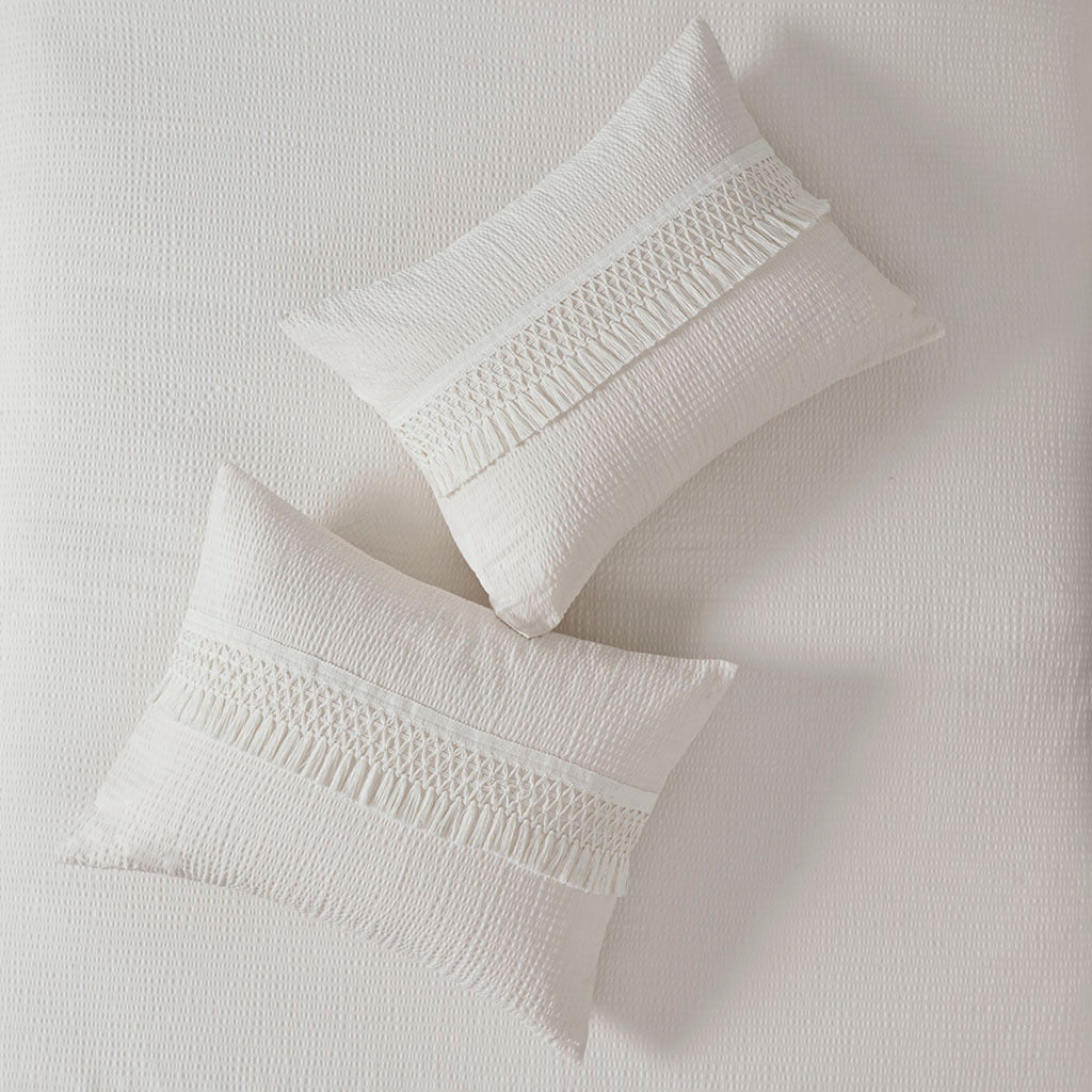 3 Piece Cotton Seersucker Comforter Set Ivory Cotton
