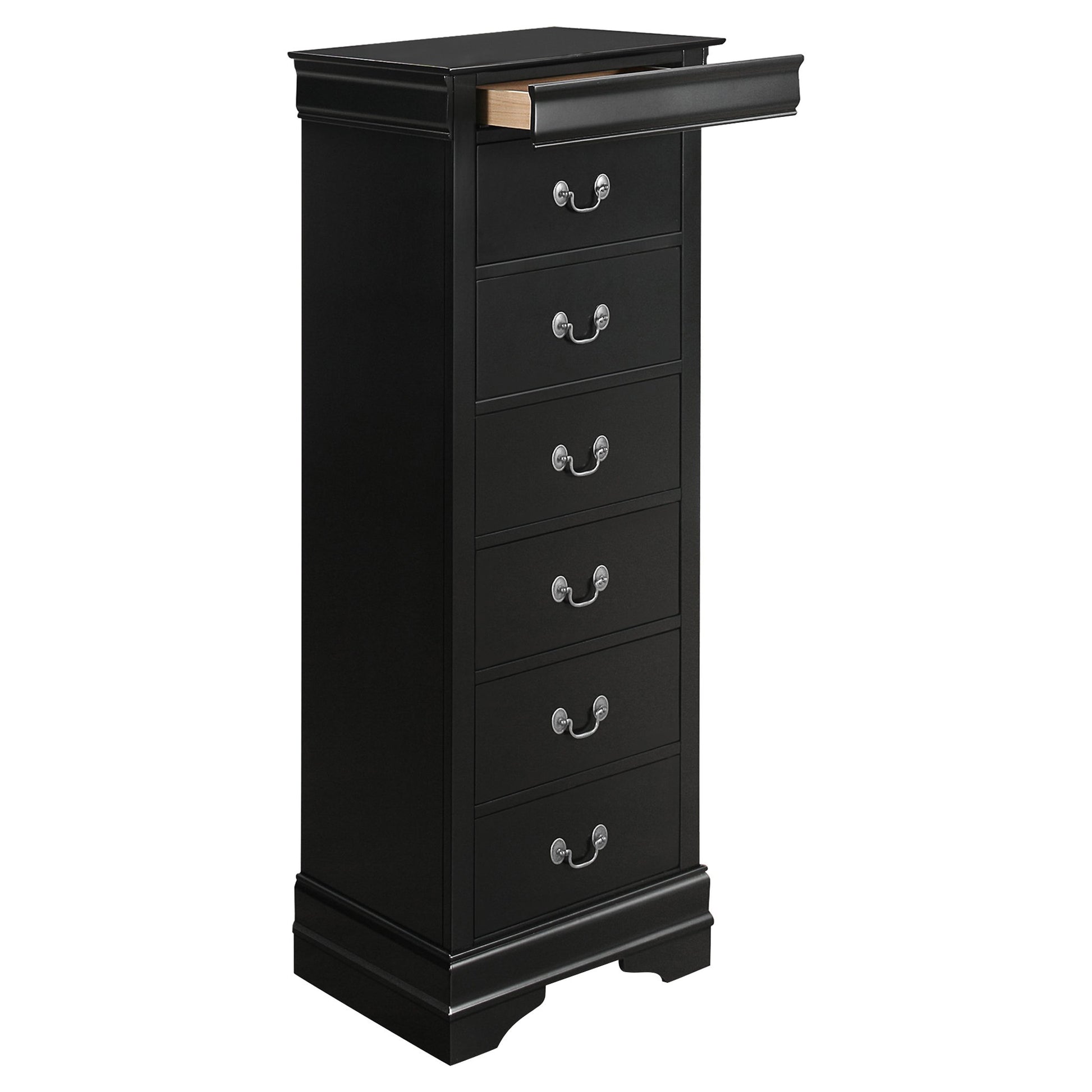 Traditional Design Louis Phillippe Style 1Pc Lingerie Chest Of 7X Drawers Black Finish Hidden Drawers Wooden Furniture Black Wood