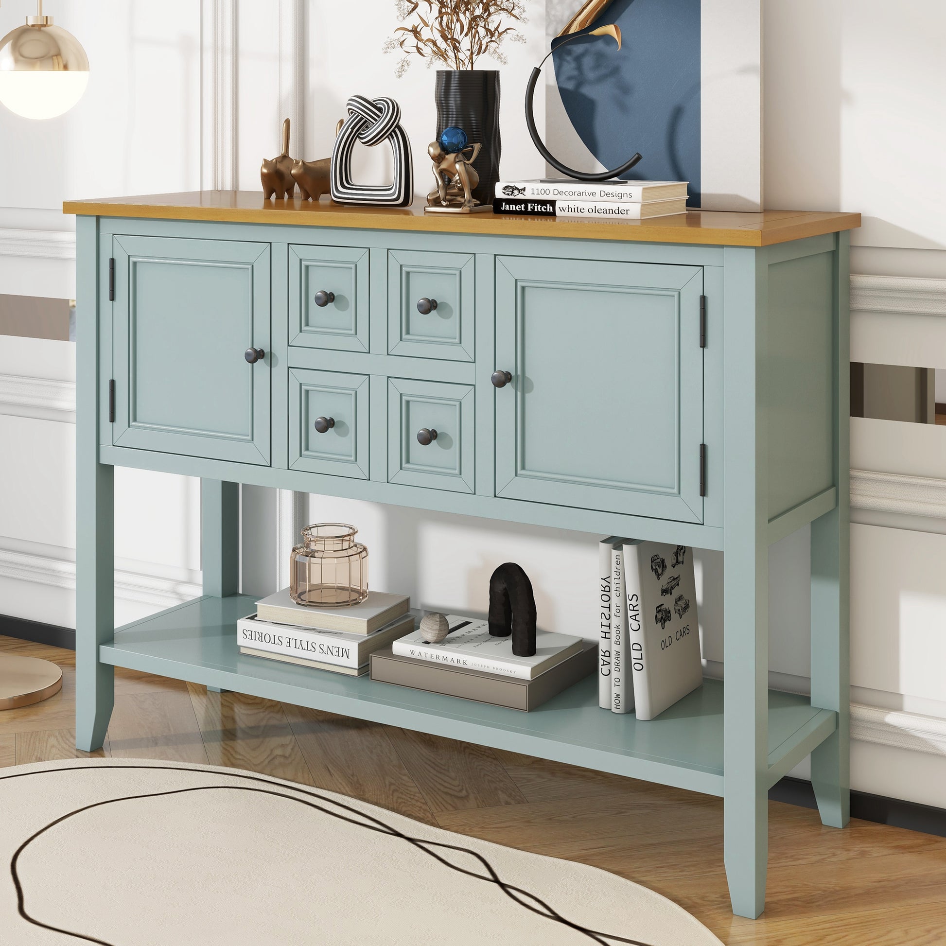 Cambridge Series Large Storage Vintage Console Table With Four Small Drawers And Bottom Shelf For Living Rooms, Entrances And Kitchens Lime White, Old Sku: Wf190263Aak Lime White Solid Wood Mdf
