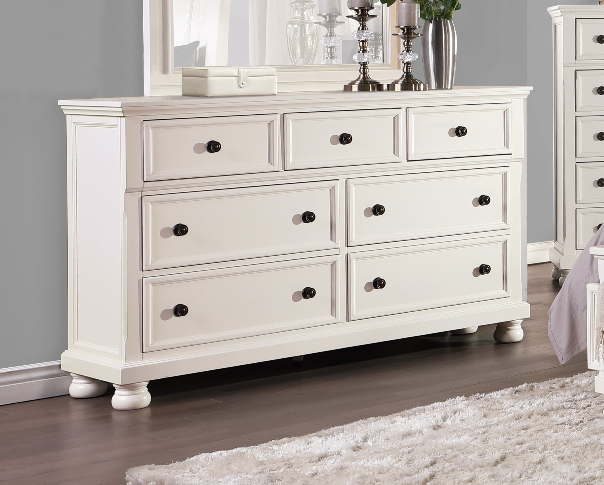 Transitional White Finish Dresser Of 7 Drawers Jewelry Tray Traditional Design Bedroom Wooden Furniture White Bedroom Traditional,Transitional Wood