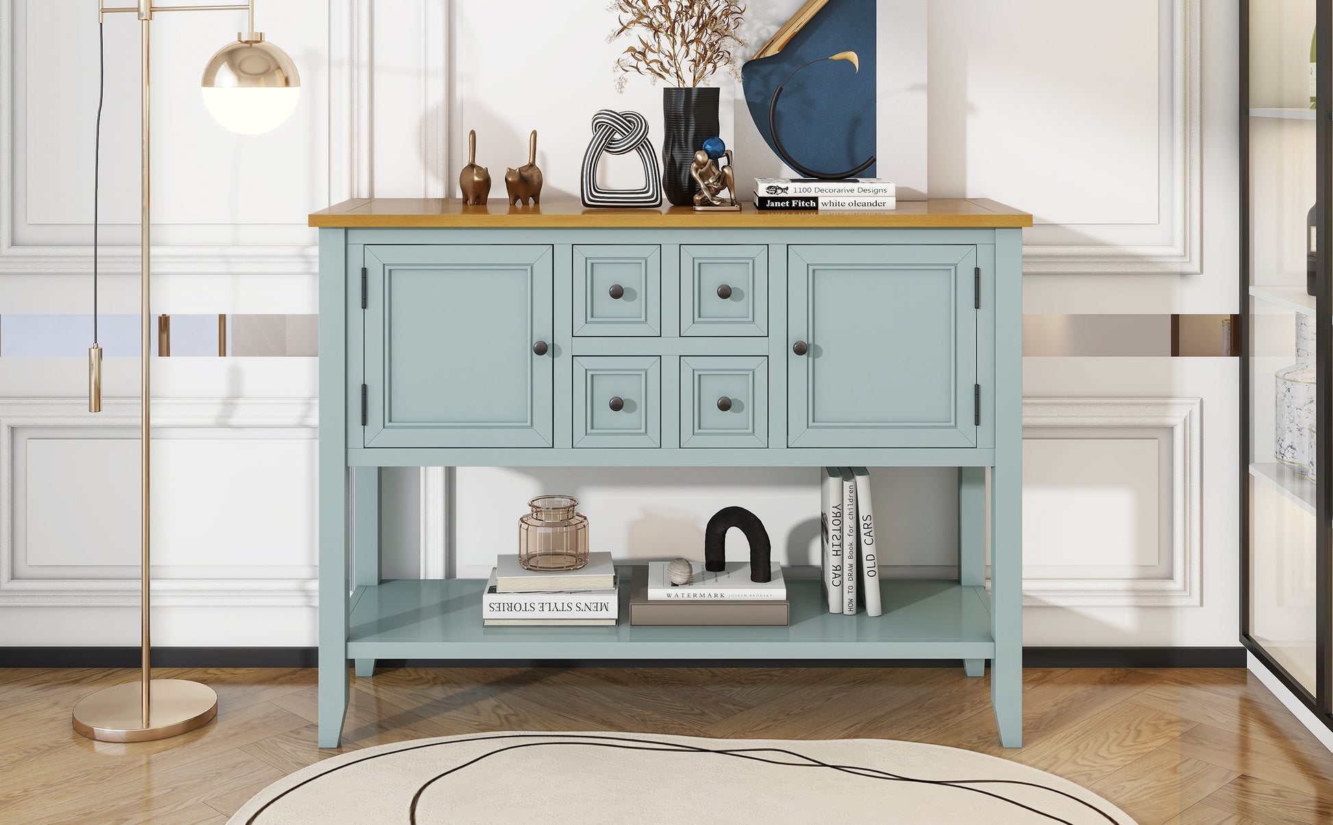 Cambridge Series Large Storage Vintage Console Table With Four Small Drawers And Bottom Shelf For Living Rooms, Entrances And Kitchens Lime White, Old Sku: Wf190263Aak Lime White Solid Wood Mdf