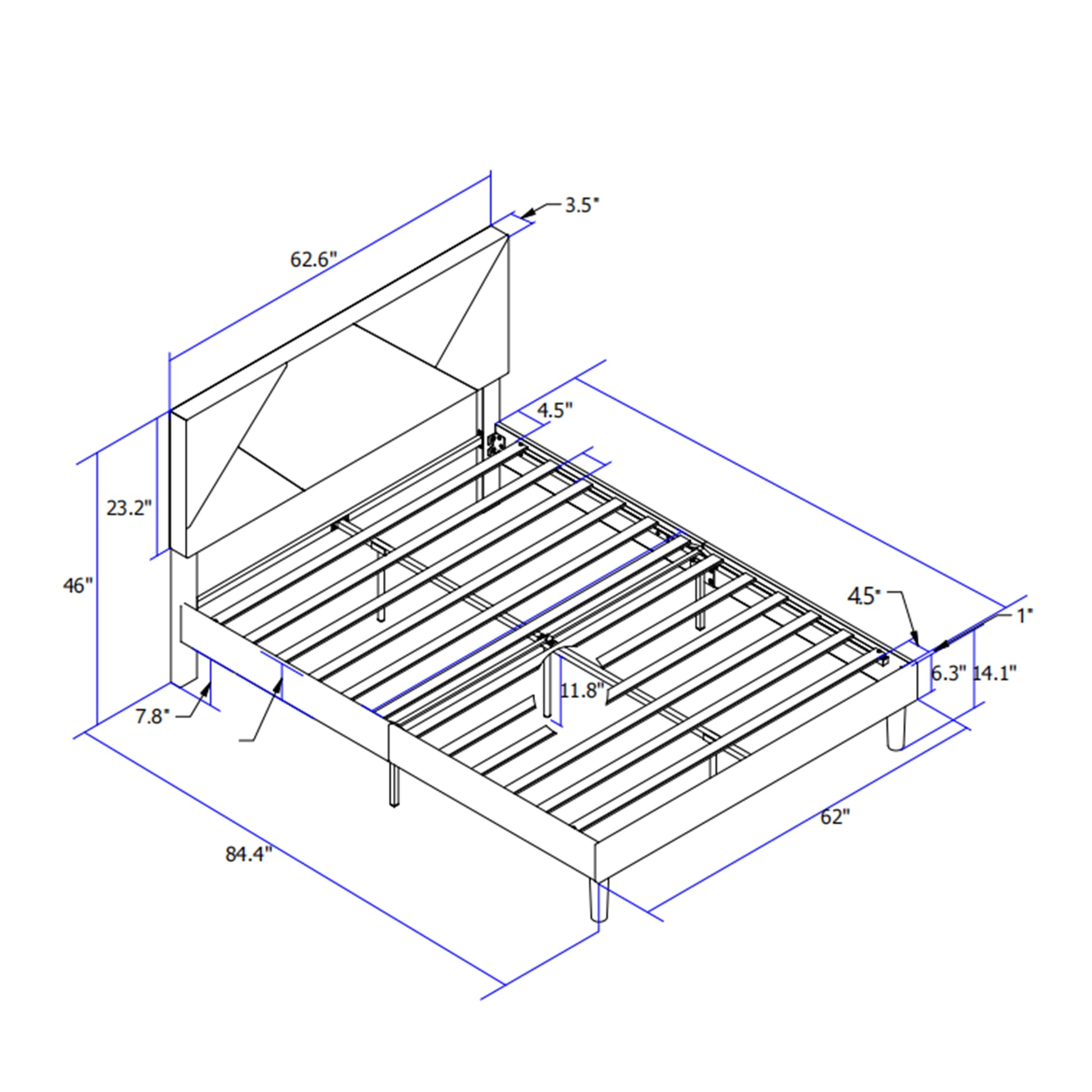 Queen Size Upholstered Platform Bed Frame ,Wood Slat Support, Easy Assembly,Grey Grey Linen