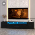 Video Tv Console With Storage Cabinets, Remote, App Control Long Led Tv Stand, Full Rgb Color Selection, 31 Modes Changing Lights Modern Entertainment Center With Power Cord Black, For 80 Inches Black Primary Living Space 80 89 Inches 80 89 Inches Modern