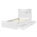 Twin Size Storage Platform Bed Frame With 4 Open Storage Shelves And 2 Storage Drawers,Led Light,White White Solid Wood Mdf