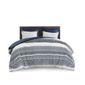 3 Piece Cotton Comforter Set With Chenille Tufting Navy Cotton