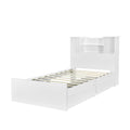 Twin Size Storage Platform Bed Frame With 4 Open Storage Shelves And 2 Storage Drawers,Led Light,White White Solid Wood Mdf