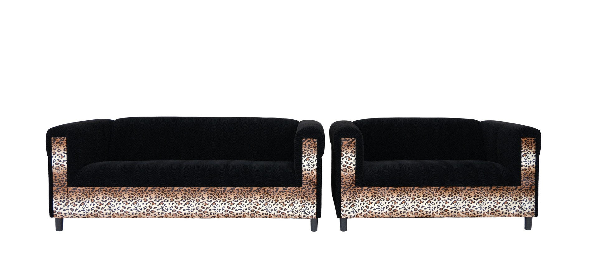 Black Velvet Loveseat And Sofa Set For Living Room With Leopard Print, Modern D Cor Couch Sets For Living Room, Bedrooms With Solid Wood Frame Black Wood Foam Velvet