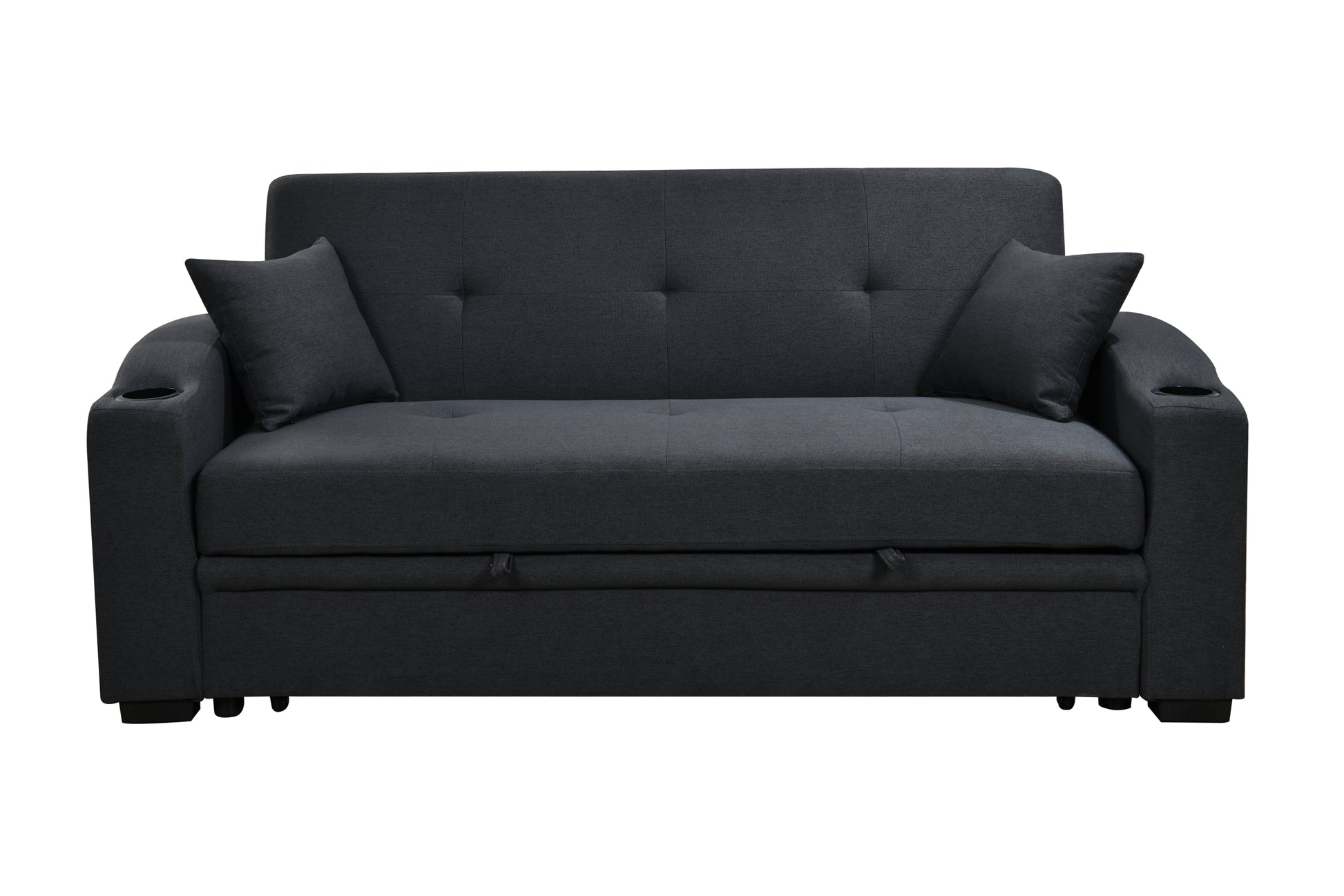 75 Inch 3 In 1 Convertible Modern Sofa With Convenient Pull Out Bed,Reclining Backrest, Cup Holders,Pillows And Pockets, Futon Couches For Living Room Apartment Office,Dark Blue Light Brown Wood Primary Living Space Heavy Duty Eucalyptus 3 Seat Dark Blue