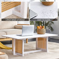 Chinese Style White Solid Wood And Imitation Rattan Coffee Table, Rectangular Solid Wood Coffee Low Table, Small Living Room Coffee Table White Solid Wood