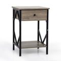 Set Of 2 Nightstand Industrial End Table With Drawer, Storage Shelf And Metal Frame For Living Room, Bedroom,Washed Gray Gray Wash Particle Board