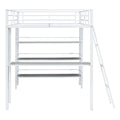 Full Size Loft Metal Bed With 3 Layers Of Shelves And Desk, Stylish Metal Frame Bed With Whiteboard, White White Metal