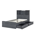 Twin Size Storage Platform Bed Frame With 4 Open Storage Shelves And 2 Storage Drawers,Led Light,Gray Gray Solid Wood Mdf