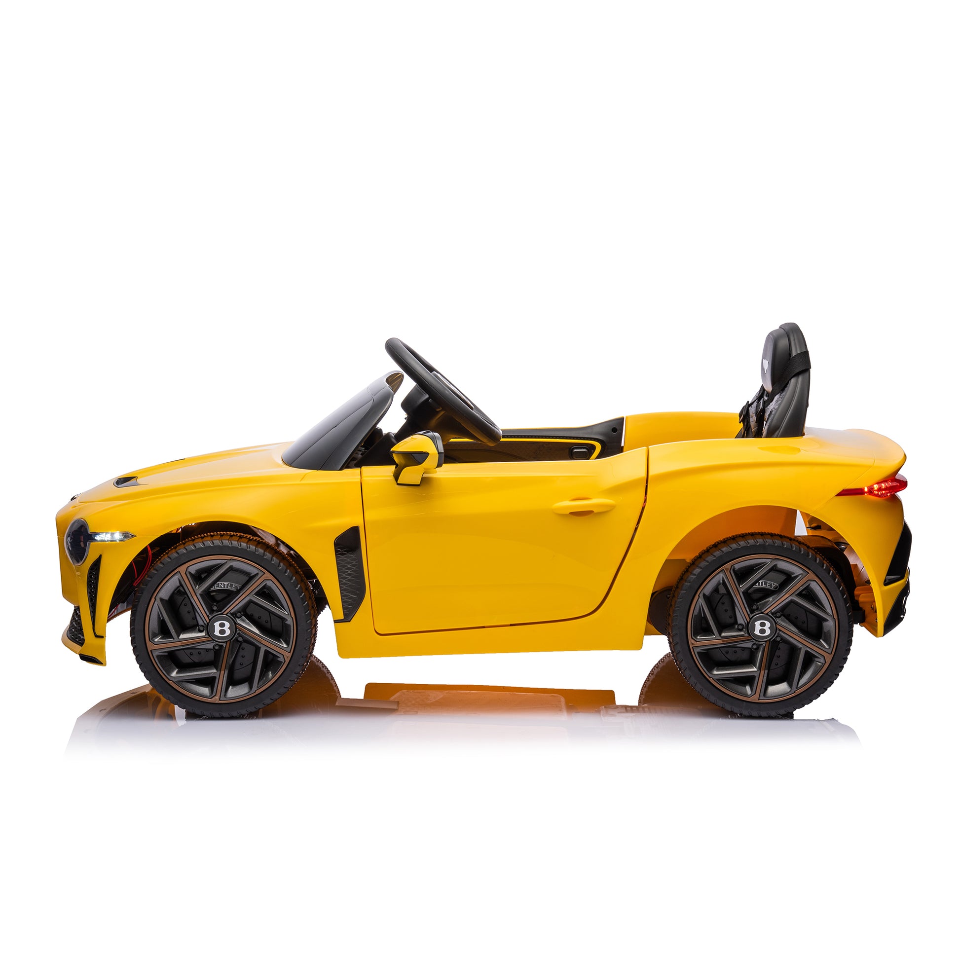 12V Battery Powered Ride On Car For Kids, Licensed Bentley Bacalar, Remote Control Toy Vehicle With Music Player, Led Light, 2 Driving Modes Yellow Polypropylene