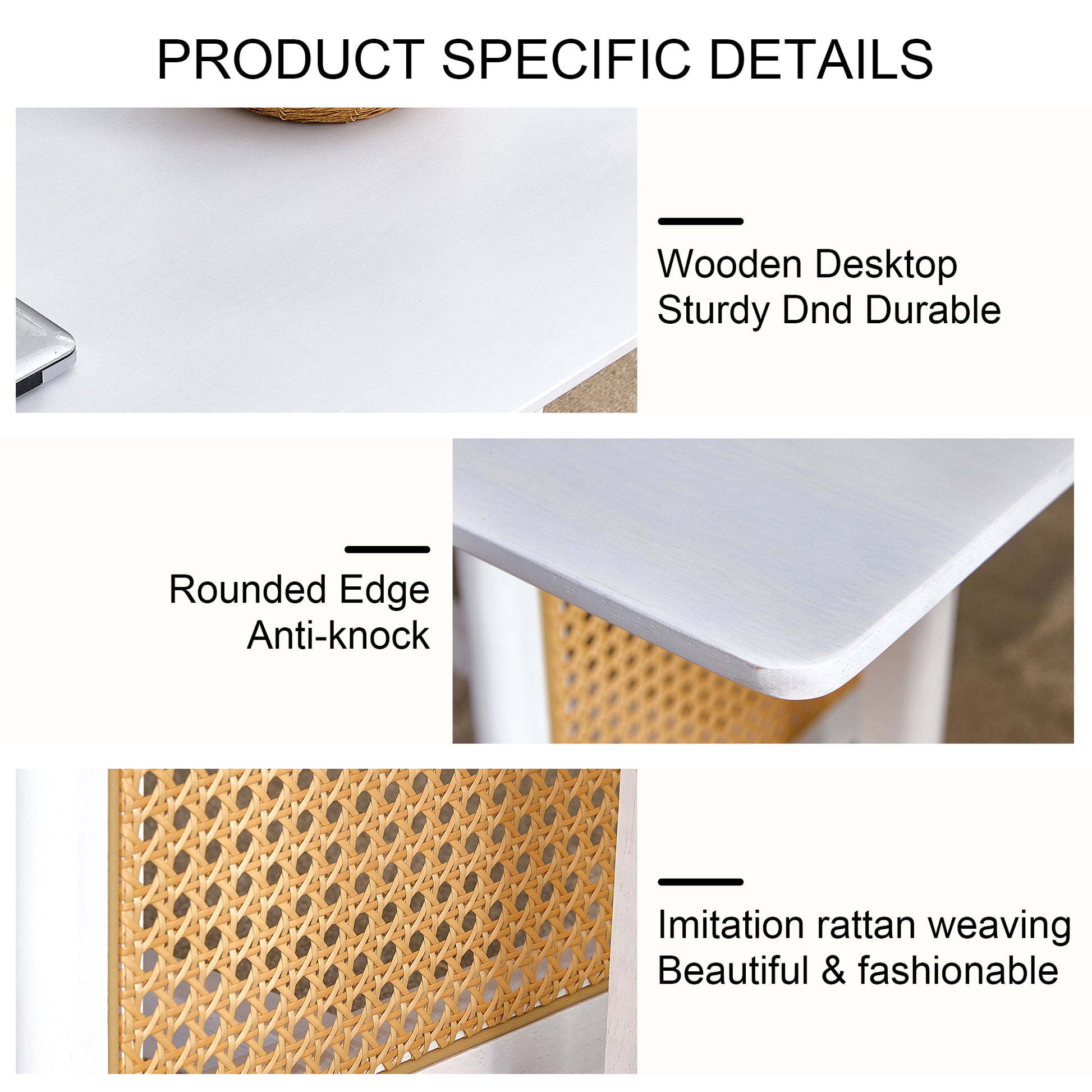 Chinese Style White Solid Wood And Imitation Rattan Coffee Table, Rectangular Solid Wood Coffee Low Table, Small Living Room Coffee Table White Solid Wood