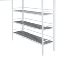 Full Size Loft Metal Bed With 3 Layers Of Shelves And Desk, Stylish Metal Frame Bed With Whiteboard, White White Metal