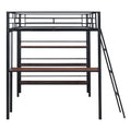 Full Size Loft Metal Bed With 3 Layers Of Shelves And Desk, Stylish Metal Frame Bed With Whiteboard, Black Black Metal