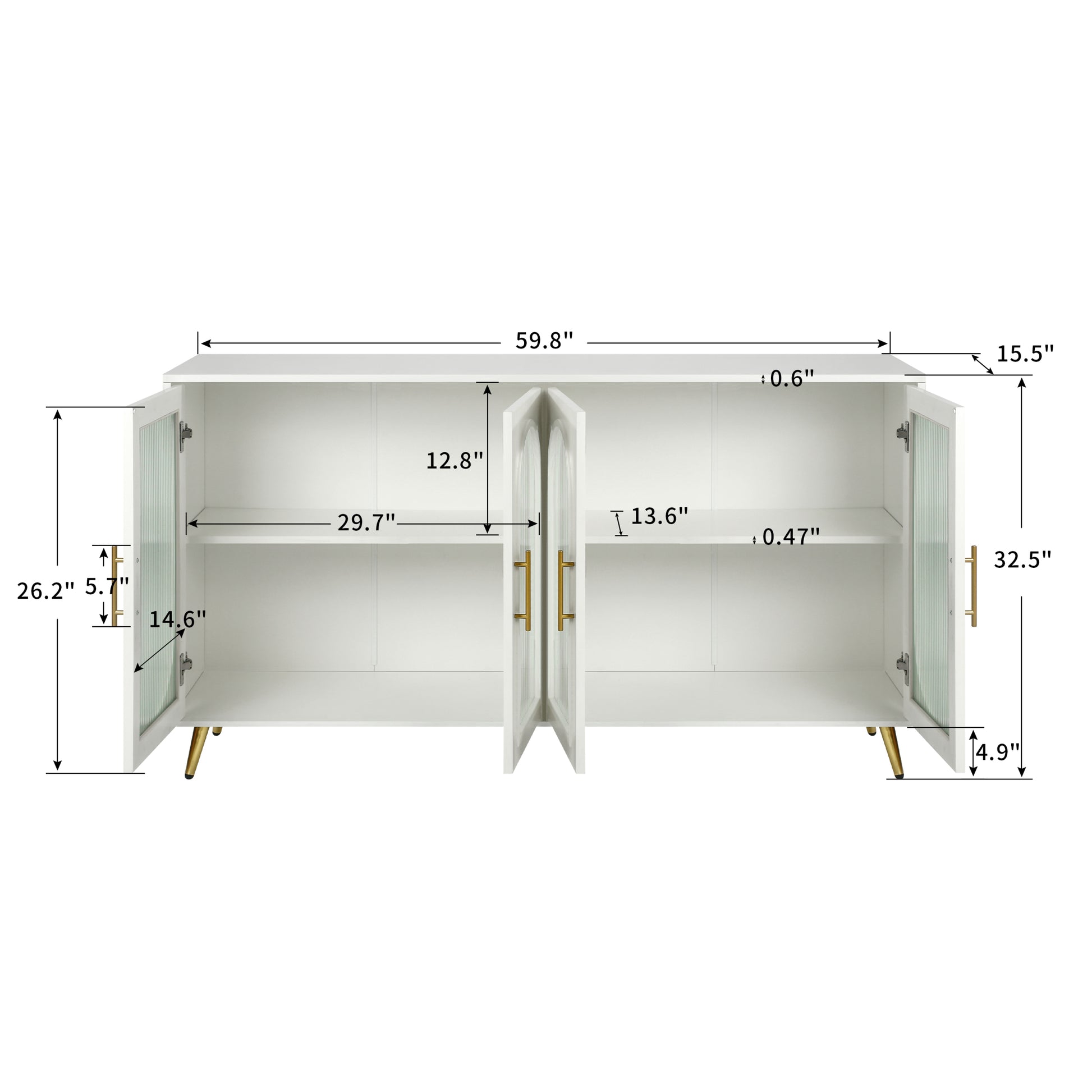 Tv Stand For 65 Inch Tv, Wood Tv Stand With Storage Cabinet & Adjustable Shelves, Media Tv Console For Living Room Bedroom White Antique White Mdf Glass