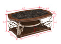 Cocktail Table, Marble Paper Top, Mdf With Birch Veneer Middle Shelf And Bottompowder Coat Finish Metal Legs. 52