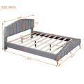 Queen Size Velvet Platform Bed With Thick Fabric, Stylish Stripe Decorated Bedboard And Elegant Metal Bed Leg, Gray Gray Velvet