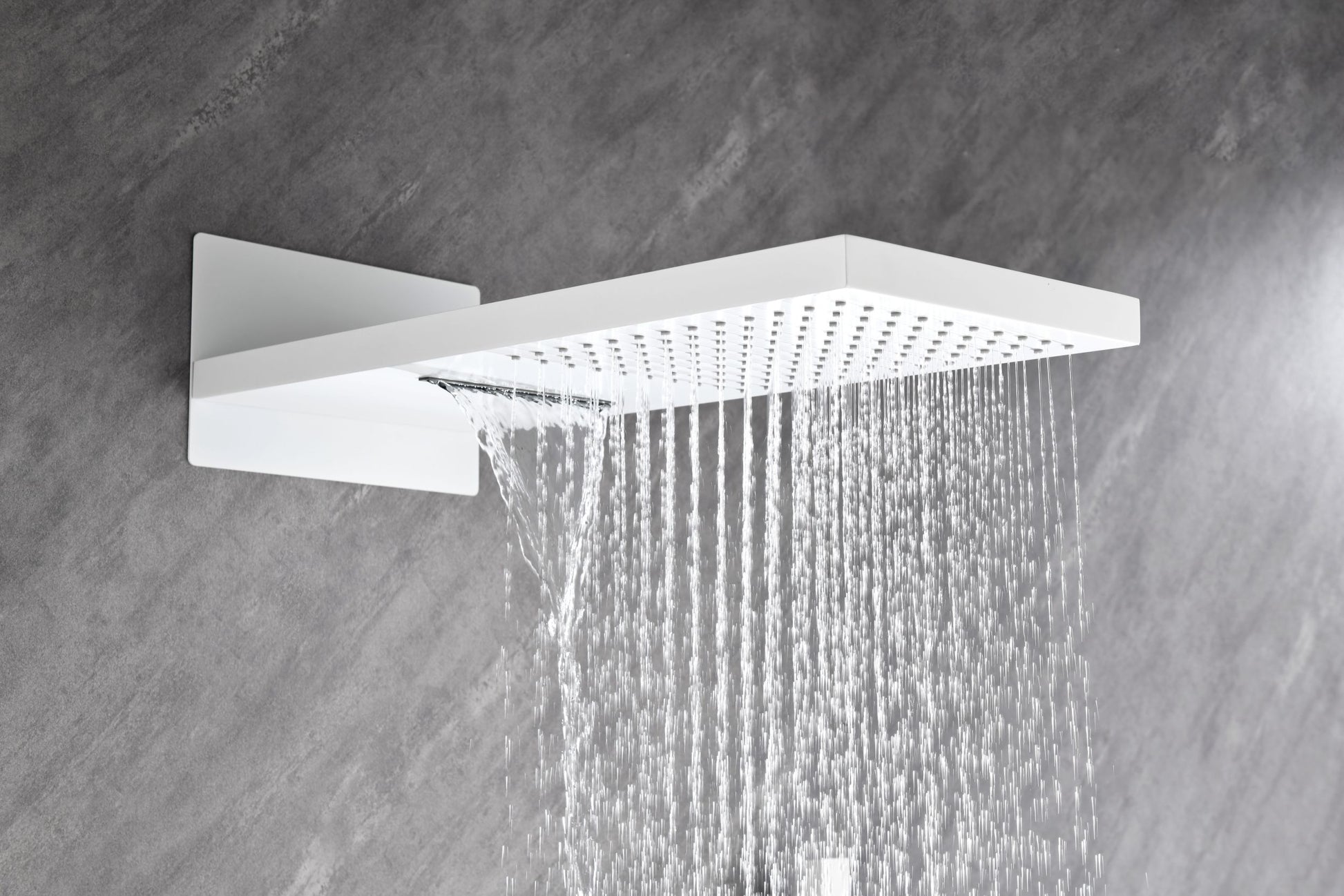 Wall Mounted Waterfall Rain Shower System With 3 Body Sprays & Handheld Shower White Brass