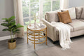 Modern Side Table, Pandora Sintered Stone End Table, Golden Small Coffee Table, 20.67''W X 20.67''D X 21.65'H Golden Iron