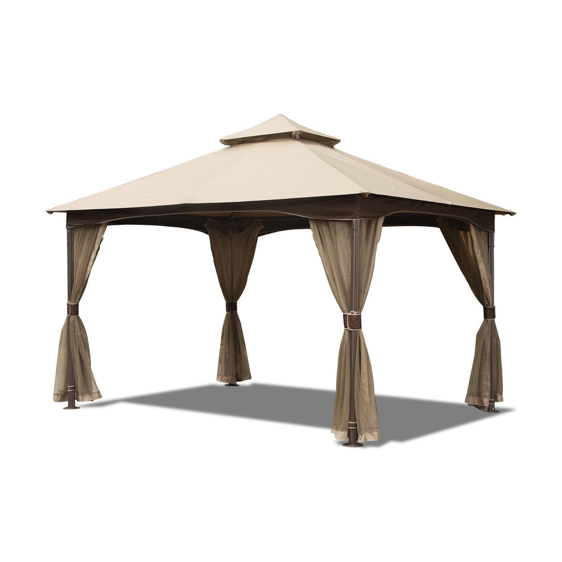 10'X13' Gazebo, Outdoor Gazebo With Mosquito Netting, Metal Frame Double Roof Soft Top Patio Gazebo Canopy Tent For Deck Backyard Garden Lawns Khaki Khaki Metal