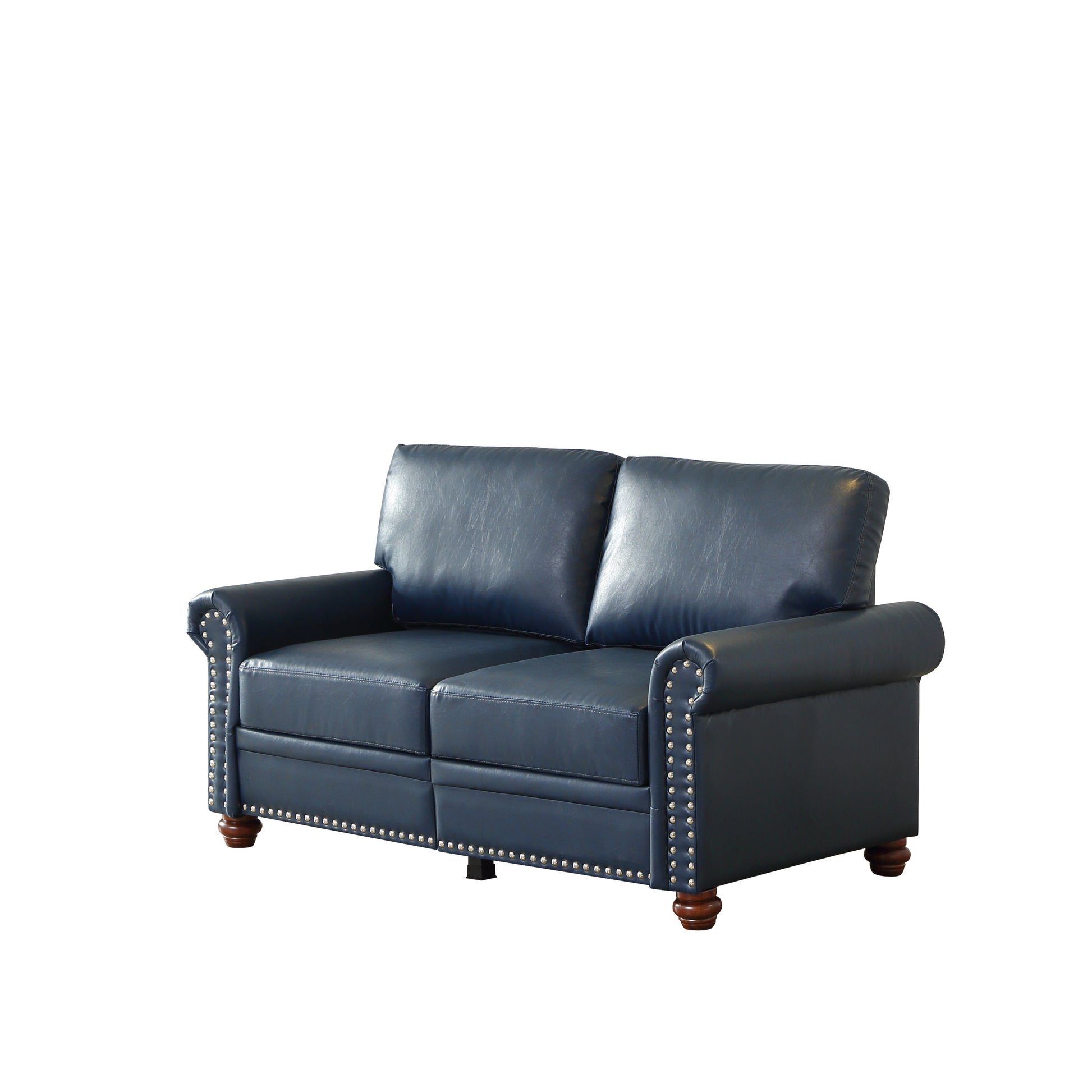 Living Room Sofa Loveseat Chair Navy Blue Faux Leather Navy Blue Foam Pu Leather