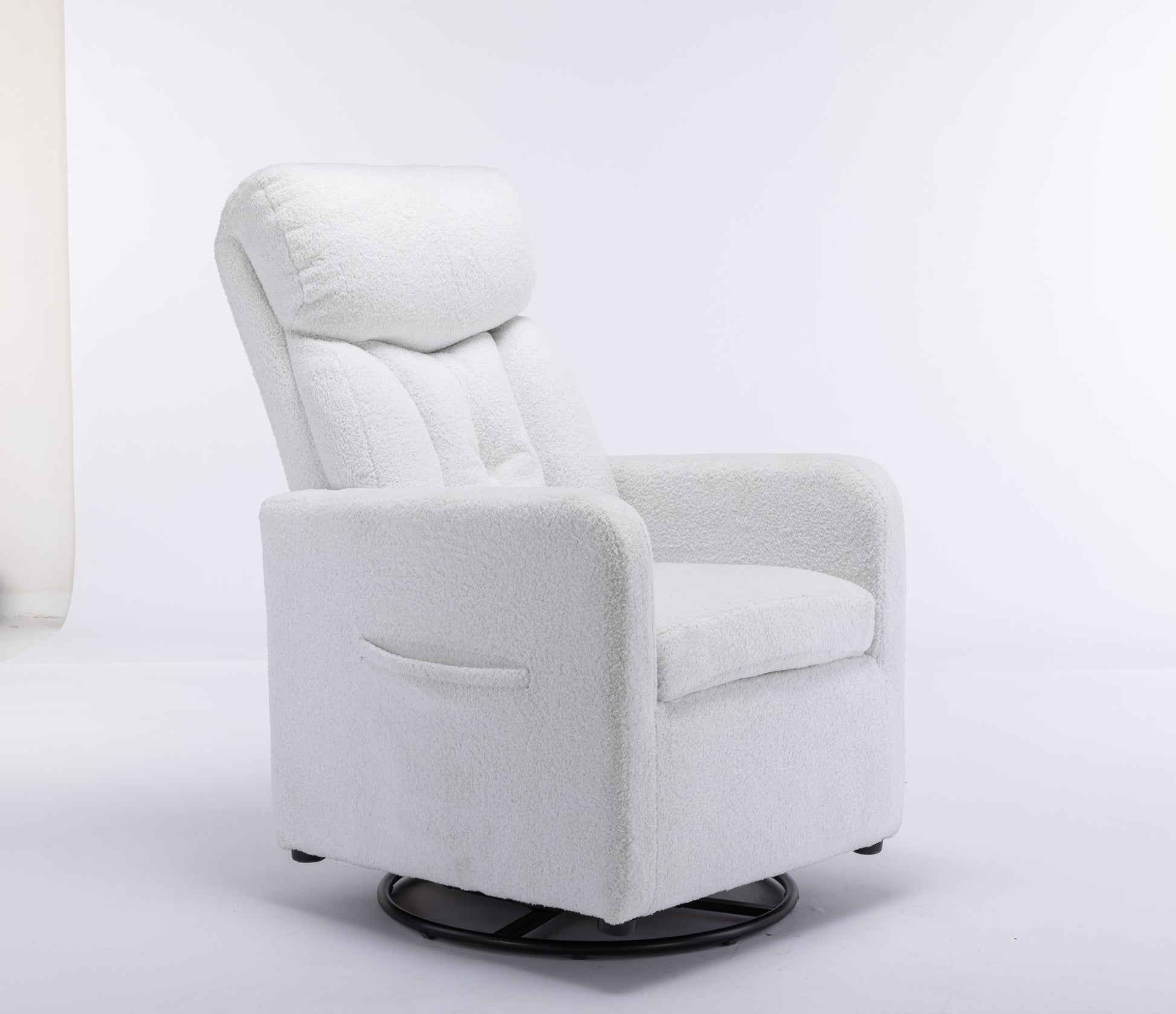 022 Teddy Fabric Swivel Rocking Chair Gilder Chair With Pocket,White Cushion Solid White White Primary Living Space Sponge Wipe Clean Modern Rocking Chairs Eucalyptus Tufted Back Foam Teddy