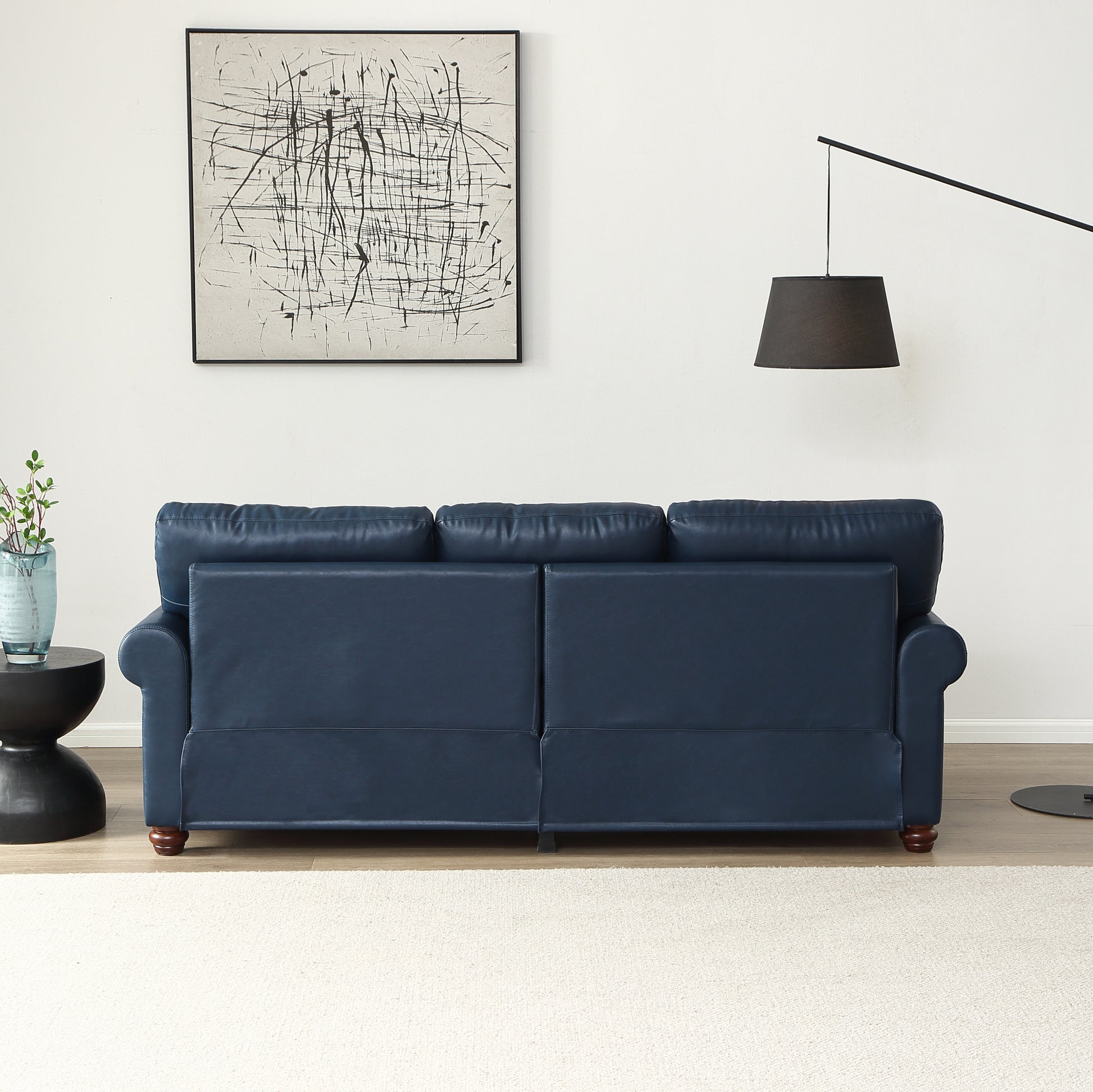 Classic Living Room Nails Sofa Navy Blue Faux Leather Navy Blue Foam Pu Leather