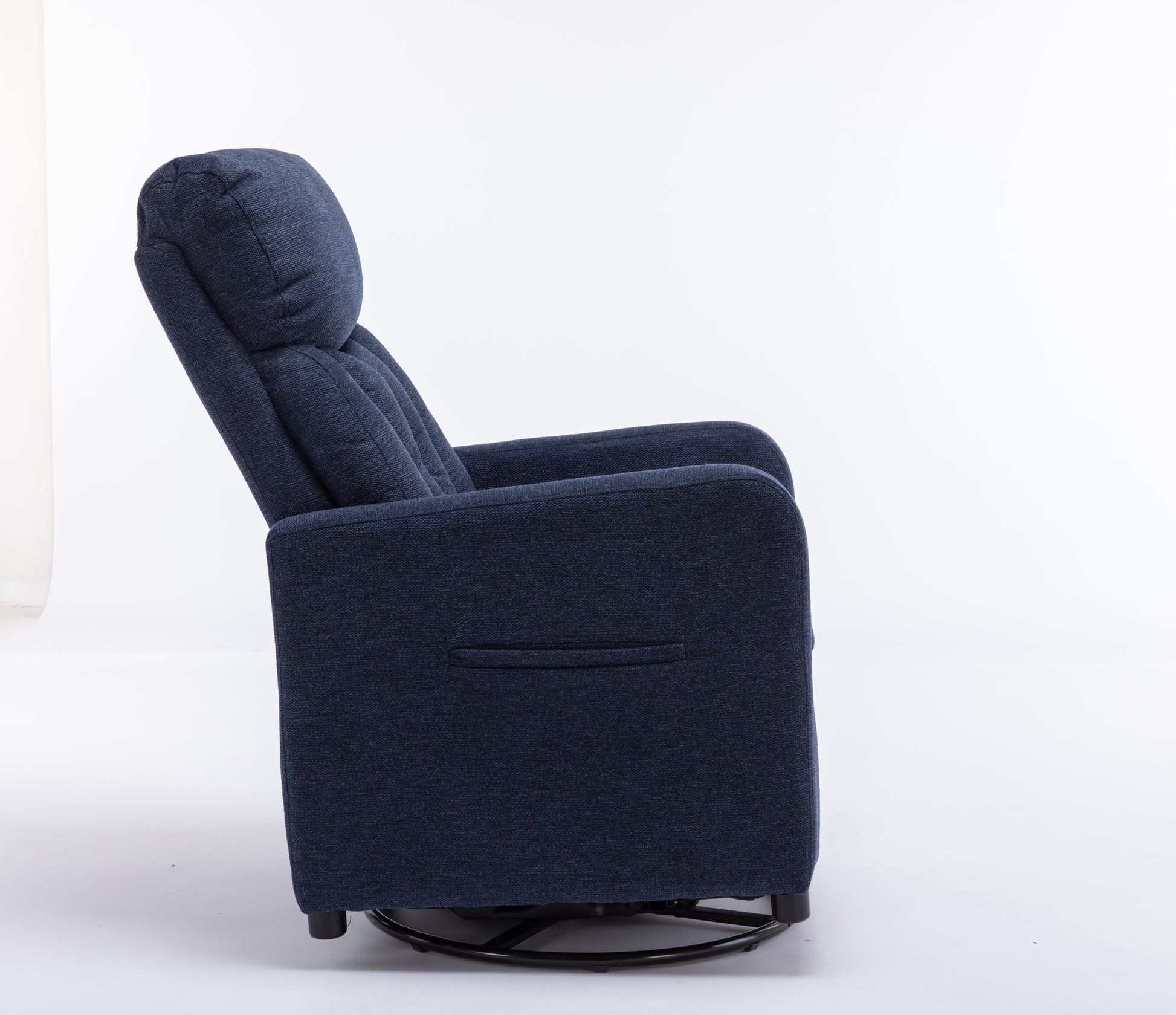 022 Linen Fabric Swivel Rocking Chair Gilder Chair With Pocket,Navy Blue Cushion Solid Navy Blue White Primary Living Space Foam Wipe Clean Modern Rocking Chairs Eucalyptus Tufted Back Foam Linen