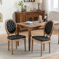 French Style Solid Wood Frame Antique Painting,Hand Pulled Buckle Decoration Pu Artificial Leather Dining Chair With Trim ,Wood Legs,Set Of 2,Black,Sw1839Bk Black Pu Dining Room American Design Rubberwood Foam Pu