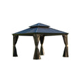 12'X12' Hardtop Gazebo, Outdoor Aluminum Frame Canopy With Galvanized Steel Double Roof, Outdoor Permanent Metal Pavilion With Curtains And Netting For Patio, Backyard And Lawn Brown Brown Aluminium