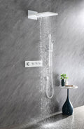 Wall Mounted Waterfall Rain Shower System With 3 Body Sprays & Handheld Shower White Brass