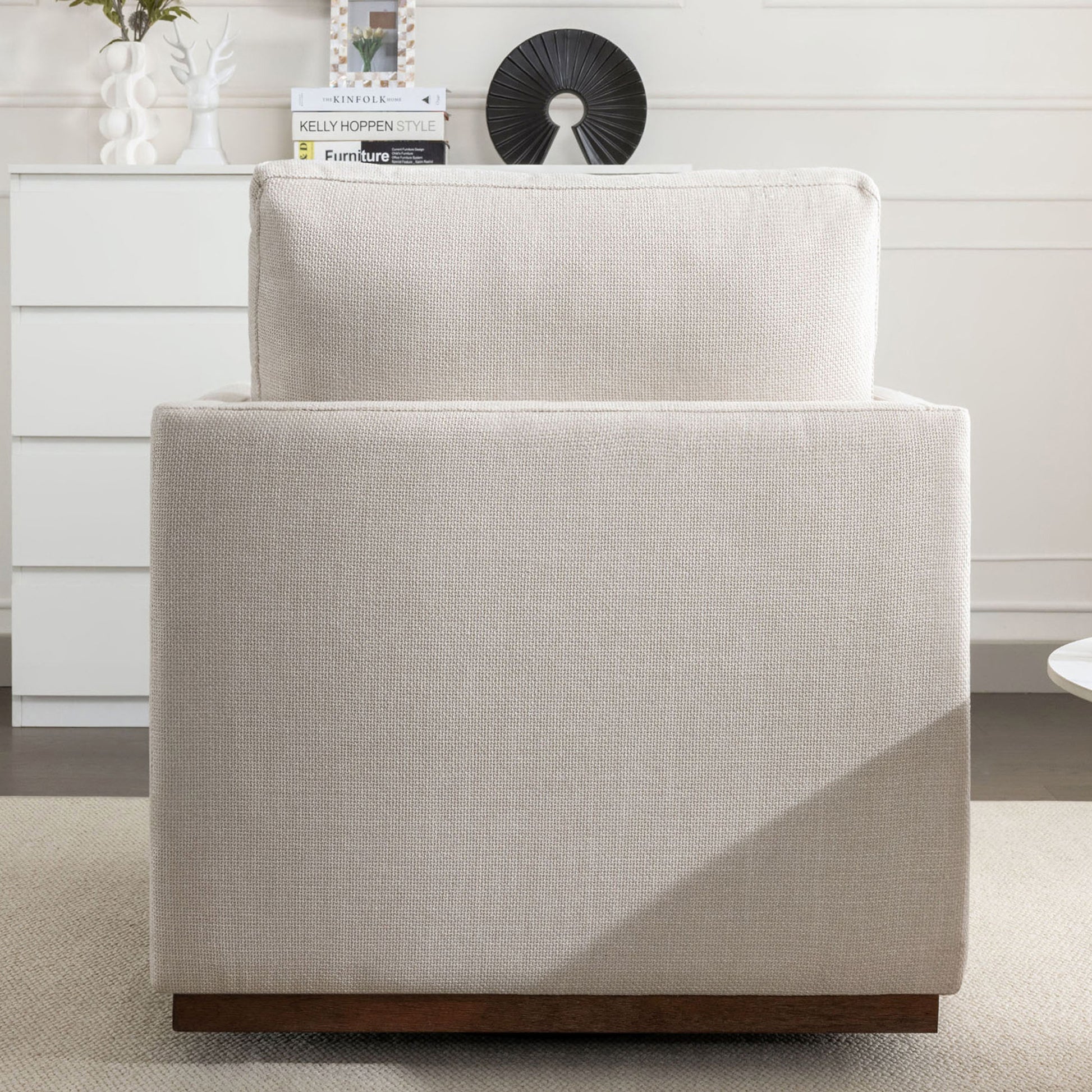 Mid Century Modern Swivel Accent Chair Armchair For Living Room, Bedroom, Guest Room, Office, Beige Beige Linen